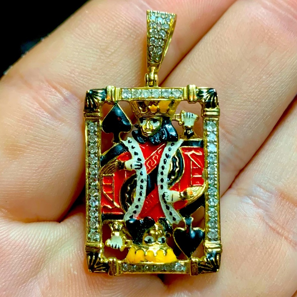 king of spades diamonds 10k gold pendant